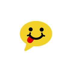 Emoticon with tongue sign. Speech bubble yellow symbol. Classic flat style. Stock vector illustration on white background.