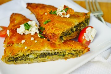 Spanakopita, a Greek spinach pie with feta cheese
