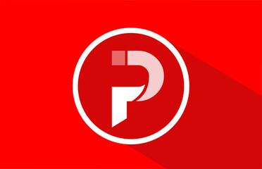 long shadow P red letter logo alphabet for company icon design