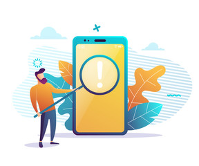 IT expert holding a big magnifying glass vector illustration. Search for information and investigation, data analysis and research, investigation concept. Vector illustration 