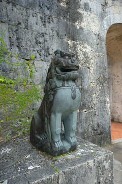 Shisa (guardian lion) in Shuri castle, Naha, Okinawa, Japan.