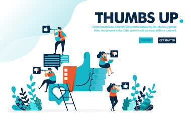 Vector illustration like & thumbs up. People give a thumbs up, love and like for social media comments. Share opinions and feelings. Designed for landing page, web, banner, template, flyer, poster, ui