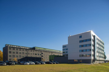Colored lines of cars on the freeway.  City ambient.