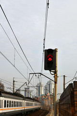 railway traffic lights in various modes of operation