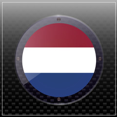 Bright transparent button with flag of Netherlands. Happy Netherlands day background. Bright illustration with holland flag .