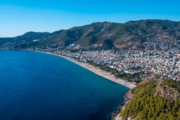 Naklejka premium Alanya, aerial view panoramic photo of Alanya City in Turkey