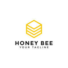 Honey Comb Bee Line Logo Design Template