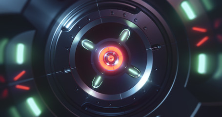 Abstract concept of sci-fi sphere cyborg robot. Background for cyber crypto security. 3d illustration