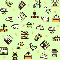 Farming color linear icons set