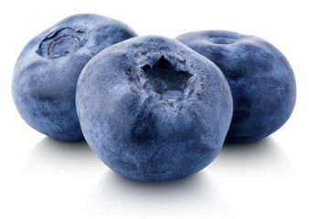 Obraz premium Group of blueberry berry isolated on white background with clipping path. Full depth of field.