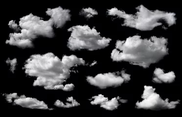 Foto op Canvas Clouds set isolated on black background. White cloudiness, mist or smog background. © Tryfonov