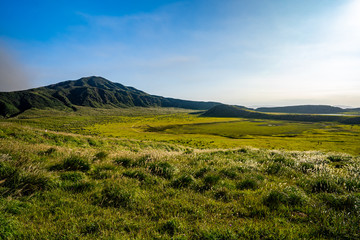 landscape with field and blue sky, Kusasenri, Aso, Kumamoto