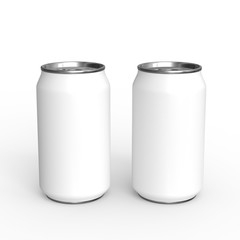 Aluminium can mockup. Blank metallic soda can. Isolated on white background.