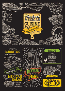Mexican menu food template for restaurant with doodle hand-drawn graphic.