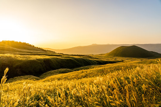 sunset in the mountains, Kusasenri, Aso, Kumamoto