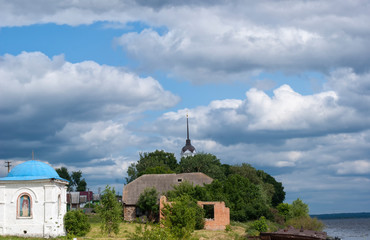 Russian village on an island in lake Pskov