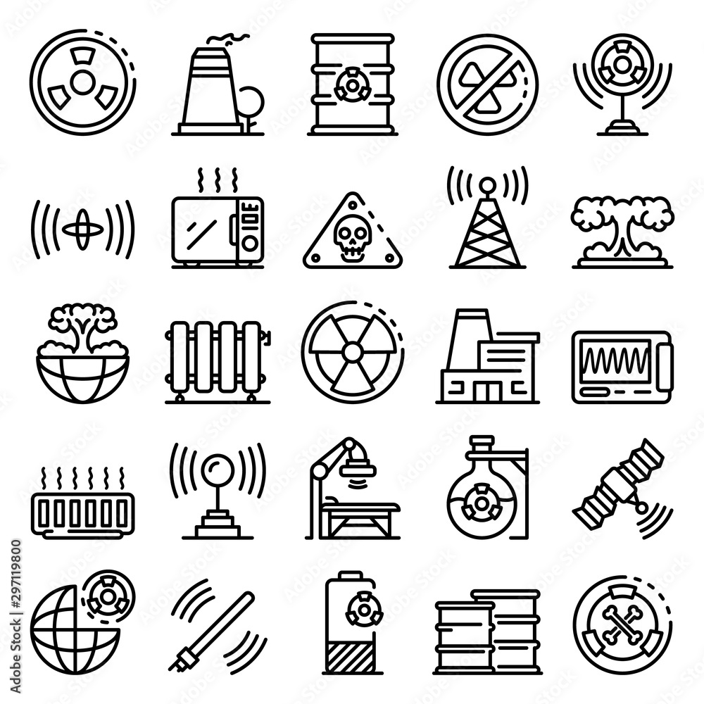 Poster radiation icons set. outline set of radiation vector icons for web design isolated on white backgrou