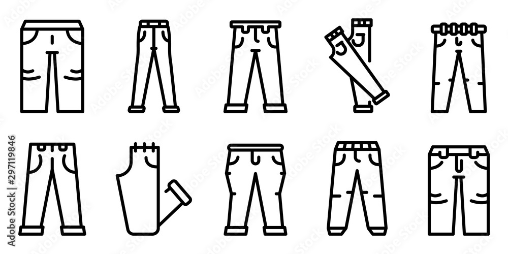 Poster jeans icons set. outline set of jeans vector icons for web design isolated on white background