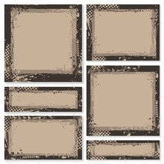 Brown grunge frames set with tire tracks isolated on white background