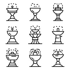 Drinking fountain icons set. Outline set of drinking fountain vector icons for web design isolated on white background