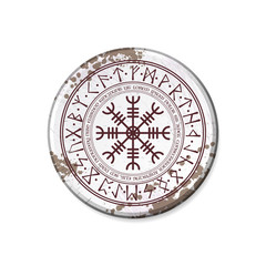 Grunge white circle board frame with symbol isolated on white background
