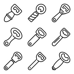 Bottle-opener icons set. Outline set of bottle-opener vector icons for web design isolated on white background