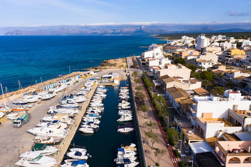 Aerial views, Can Picafort, bay and harbor, Mallorca, Balearic Islands, Spain