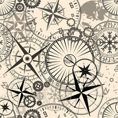 Set of different black design symbols silhouettes seamless pattern