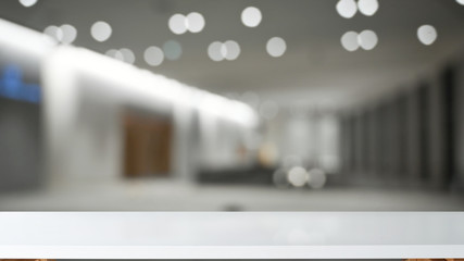 Empty white desk in office meeting room.