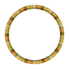Round frame vector vintage pattern design template. Circle border designs plaid fabric texture. Scottish tartan background for collage art, gif card, handmade crafts.