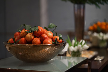 Apple. Piles of apple serving at the hotel buffet, soft focus.