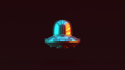 Silver UFO with Red Orange and Blue Green Moody 80s lighting 3d illustration 3d render © paul