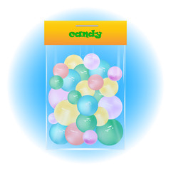 Candies in transparent packaging. Round multicolored shiny balls - art, vector. Sweets