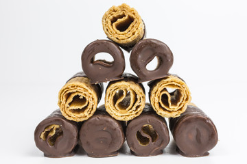 waffle rolls dipped in chocolate