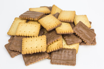 heap of biscuits covered in chocolate