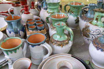 The fair of folk craftsmen of pottery. Handmade clay pots
