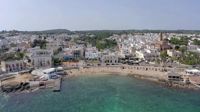 Aerial view, Flight at Santa Maria di Leuca with harbor, Lecce province, Salento peninsula, Apulia, Italy