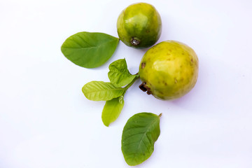 Top view of fresh red guava isolated on white background.