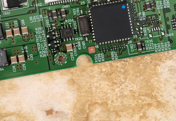 Electronic circuit board close up.