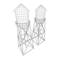 Water tower. Industrial construction with water tank. Wireframe low poly mesh vector illustration.