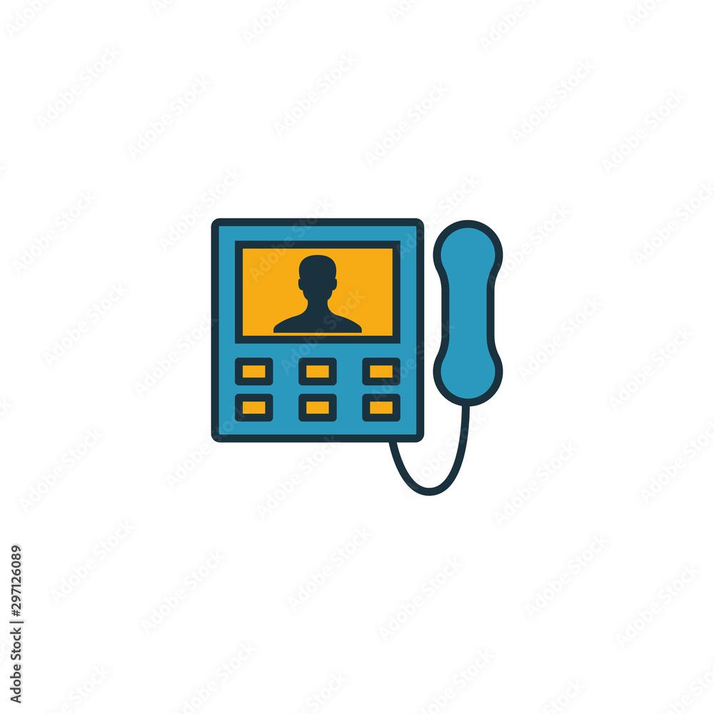 Poster intercom icon set. four elements in diferent styles from household icons collection. creative interc