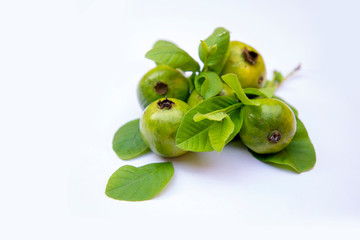 Fresh guava with leaf isolated on white background.