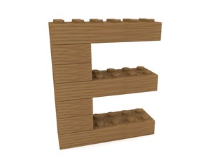 Letter E concept built from toy wood bricks