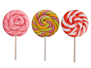 Three multi-coloured Christmas candies in different colors, on a white background