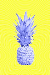 Contemporary art collage with pineapple. Exotic tropical fruit. Pop art. Perfect for invitations, greeting cards, posters.