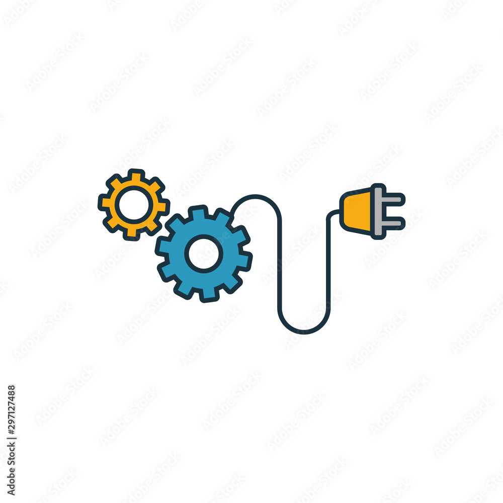 Poster plug and work icon set. four elements in diferent styles from industry 4.0 icons collection. creativ