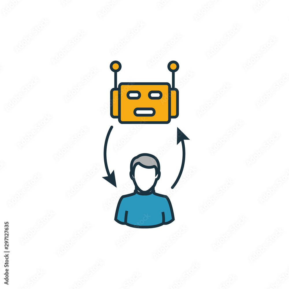 Poster collaborative robotics icon set. four elements in diferent styles from industry 4.0 icons collection