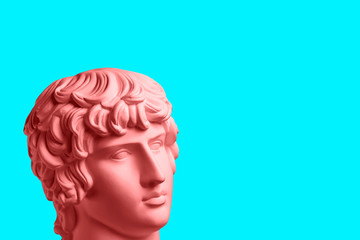 Contemporary art concept collage with antique statue head in a surreal style. Modern unusual art.