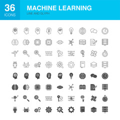 Machine Learning Line Web Glyph Icons