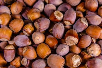 Pile of the hazelnuts for background. Healthy eating